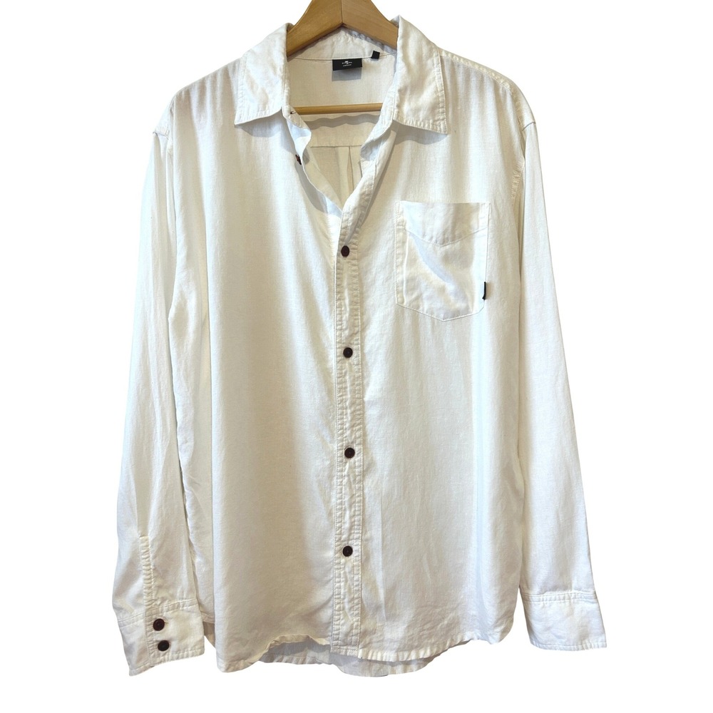 Thrills Mens Button Down Shirt Sz M White Hemp Tencel Beach Resortwear Vacation